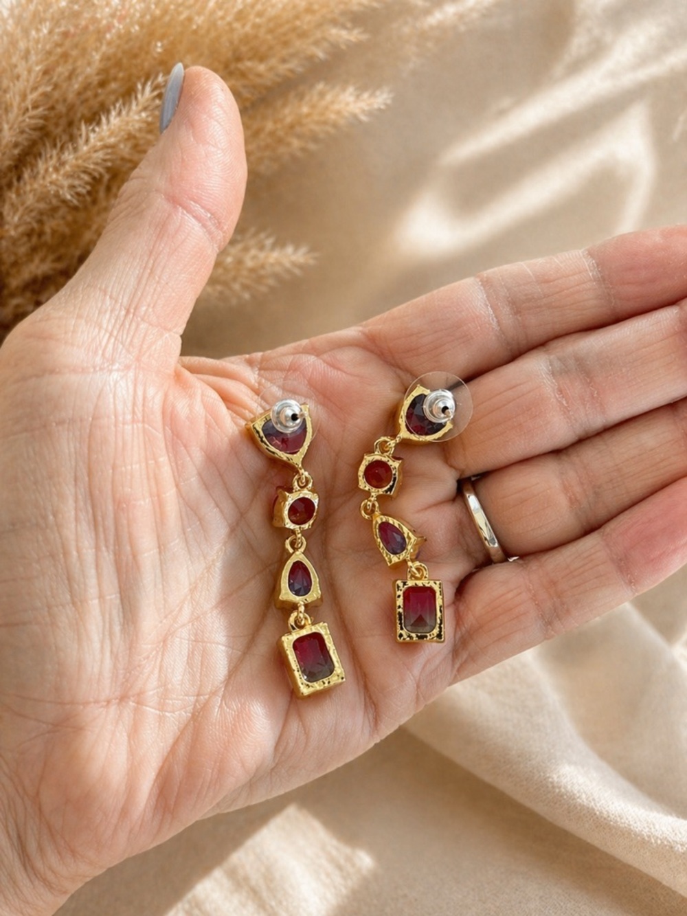 18K Gold Plated, CZ Drop Earrings, Colorful Gemstone Dangle Earrings, 925  Posts - Picture 2 of 3